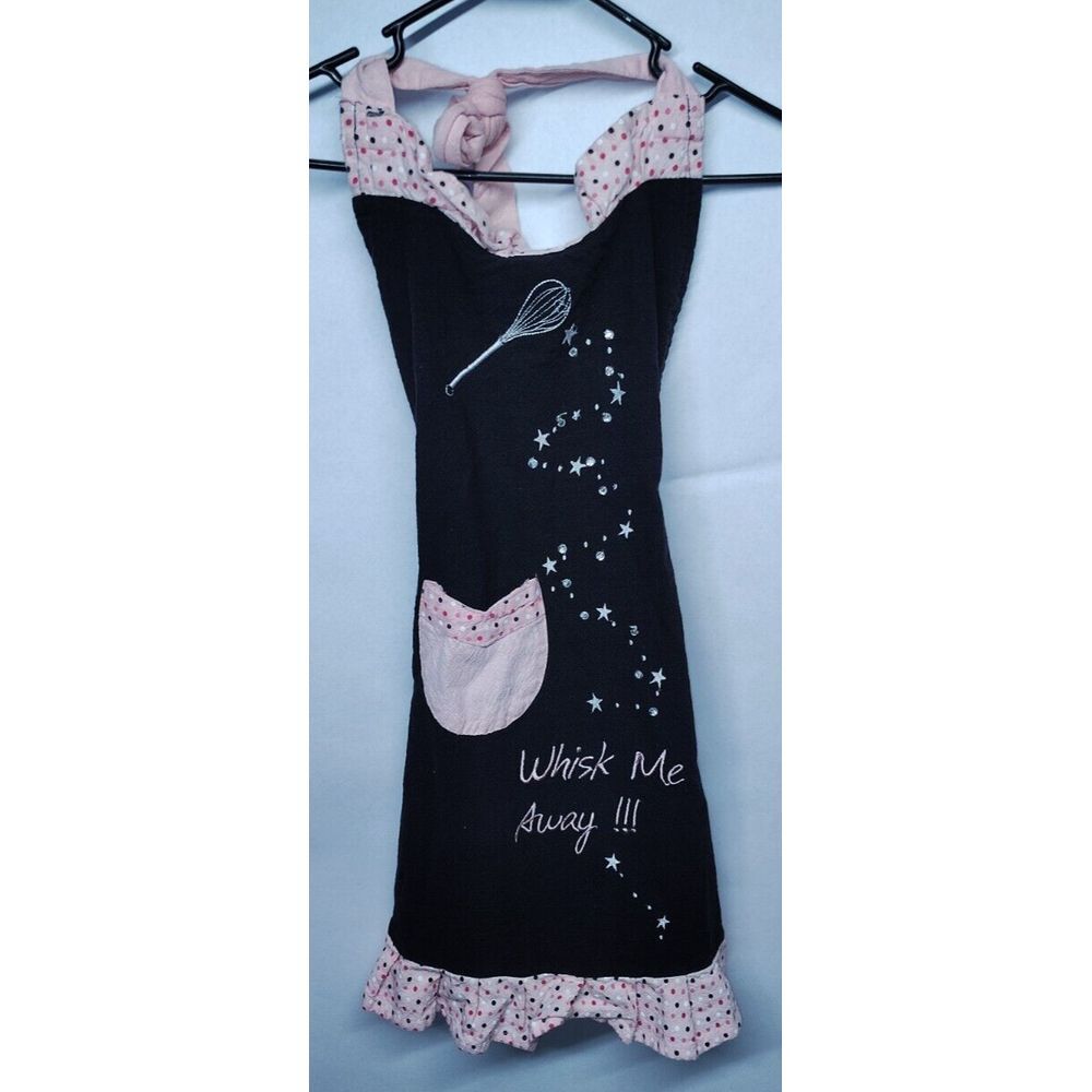 100% Cotton Apron Halter Black/Pink Polka Dot Whisk Me Away Pocket Retro/Vintage